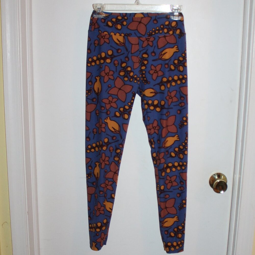 LulaRoe One Size Leggings - Blue with brown floral